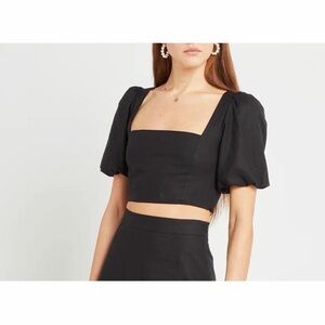 Black Puff Sleeve Crop Top